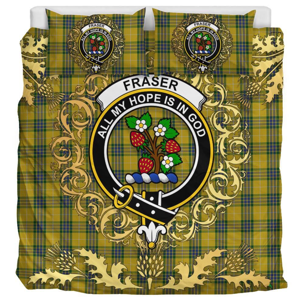 Fraser Yellow 2 Tartan Crest Bedding Set - Golden Thistle Style