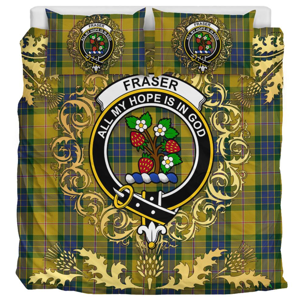 Fraser Yellow Tartan Crest Bedding Set - Golden Thistle Style