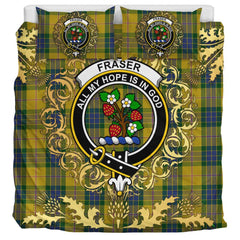 Fraser Yellow Tartan Crest Bedding Set - Golden Thistle Style