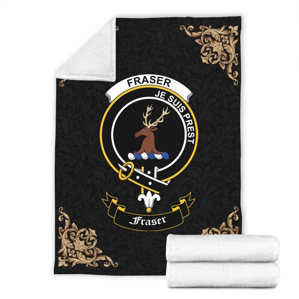 Fraser (of Lovat) Crest Tartan Premium Blanket Black