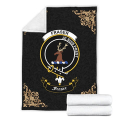 Fraser (of Lovat) Crest Tartan Premium Blanket Black