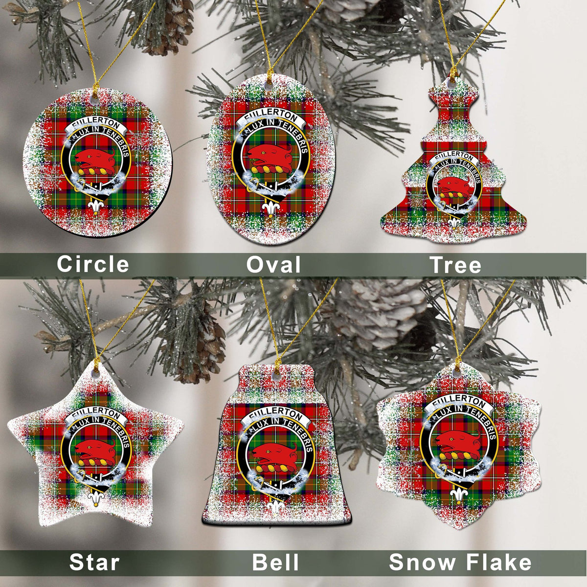 Fullerton Tartan Christmas Ceramic Ornament - Snow Style