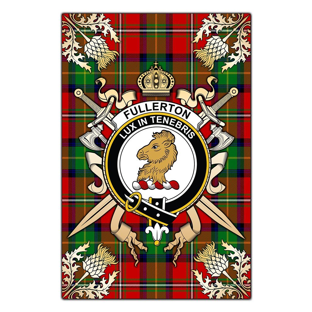 Fullerton Tartan Crest Black Garden Flag - Gold Thistle Style