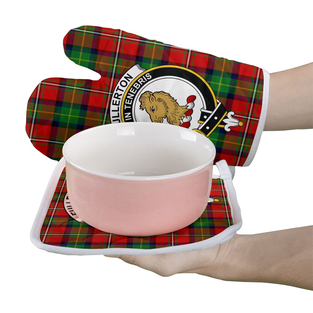 Fullerton Tartan Crest Oven Mitt And Pot Holder (2 Oven Mitts + 1 Pot Holder)