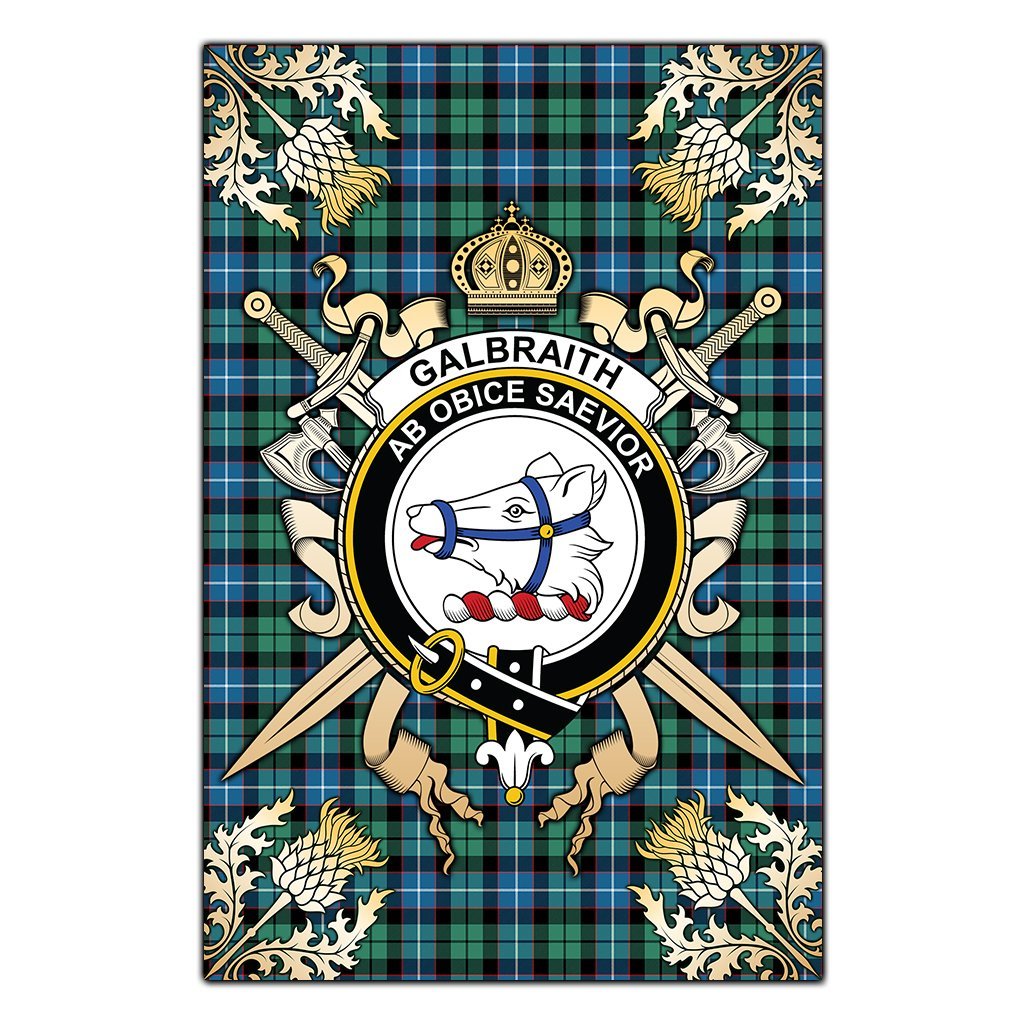 Galbraith Ancient Tartan Crest Black Garden Flag - Gold Thistle Style