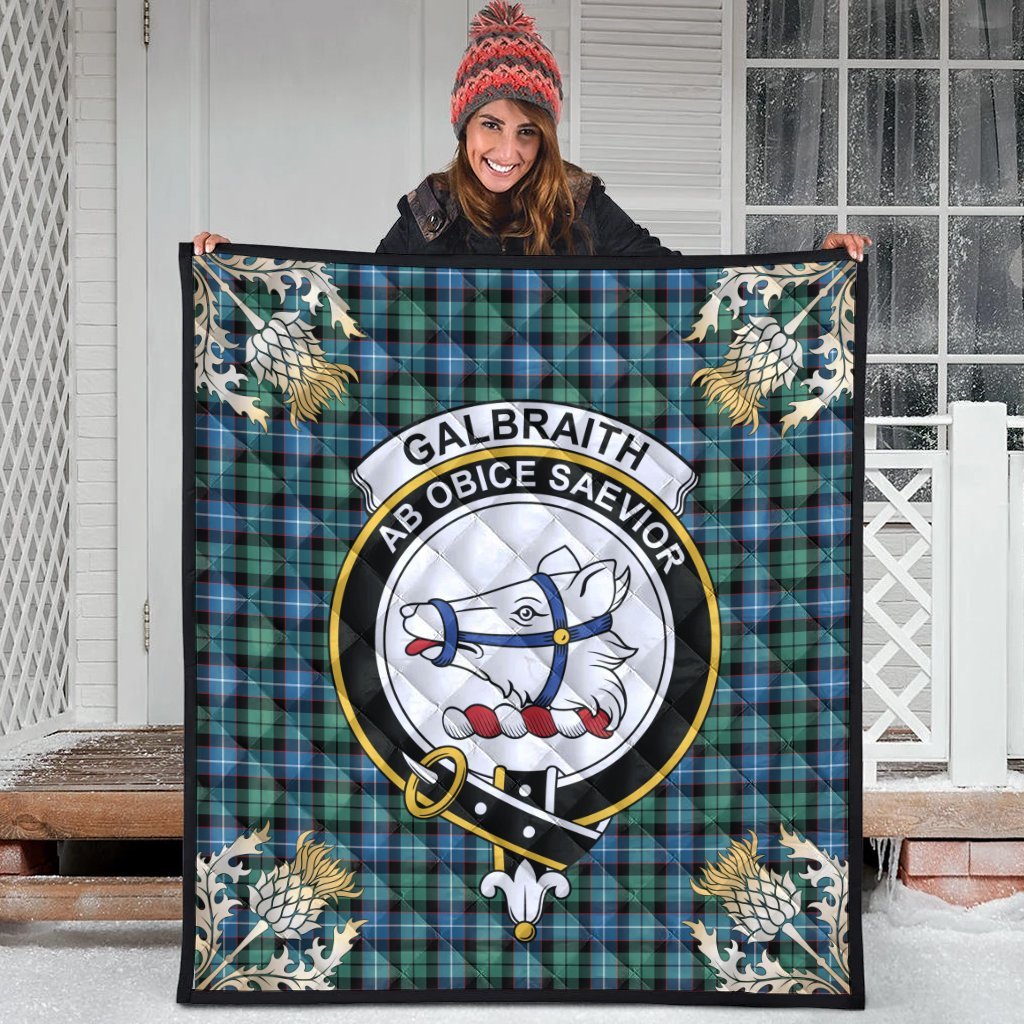 Galbraith Ancient Tartan Crest Premium Quilt - Gold Thistle Style