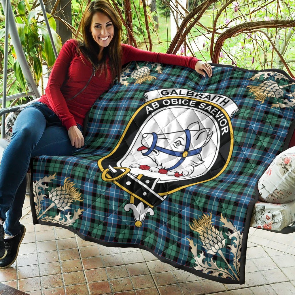 Galbraith Ancient Tartan Crest Premium Quilt - Gold Thistle Style