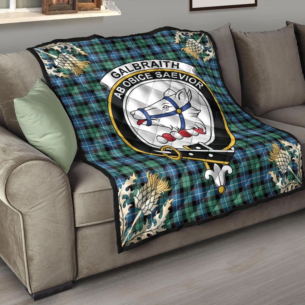 Galbraith Ancient Tartan Crest Premium Quilt - Gold Thistle Style