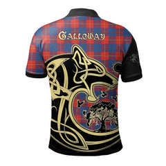 Galloway Red Tartan Polo Shirt Viking Wolf