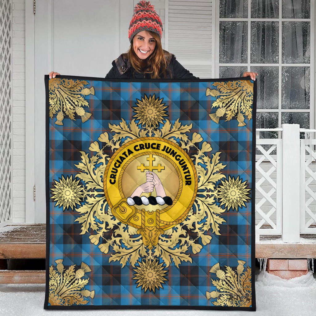 Garden Tartan Crest Premium Quilt - Gold Thistle Style