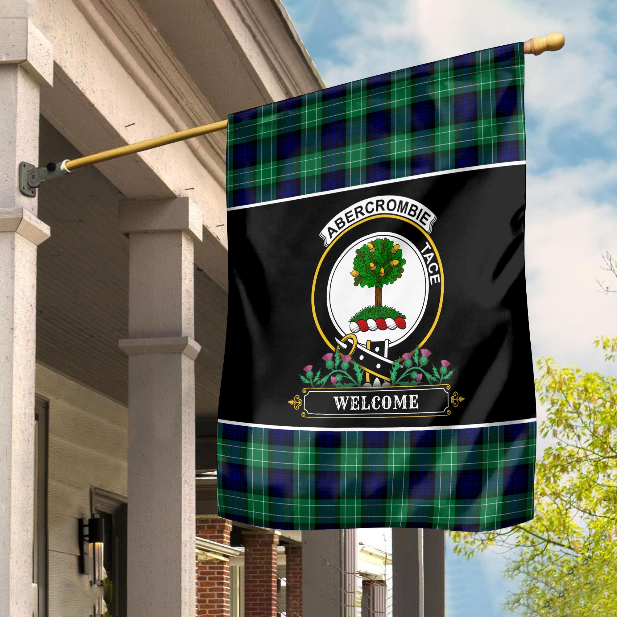 Abercrombie Tartan Crest Garden Flag - Welcome Style