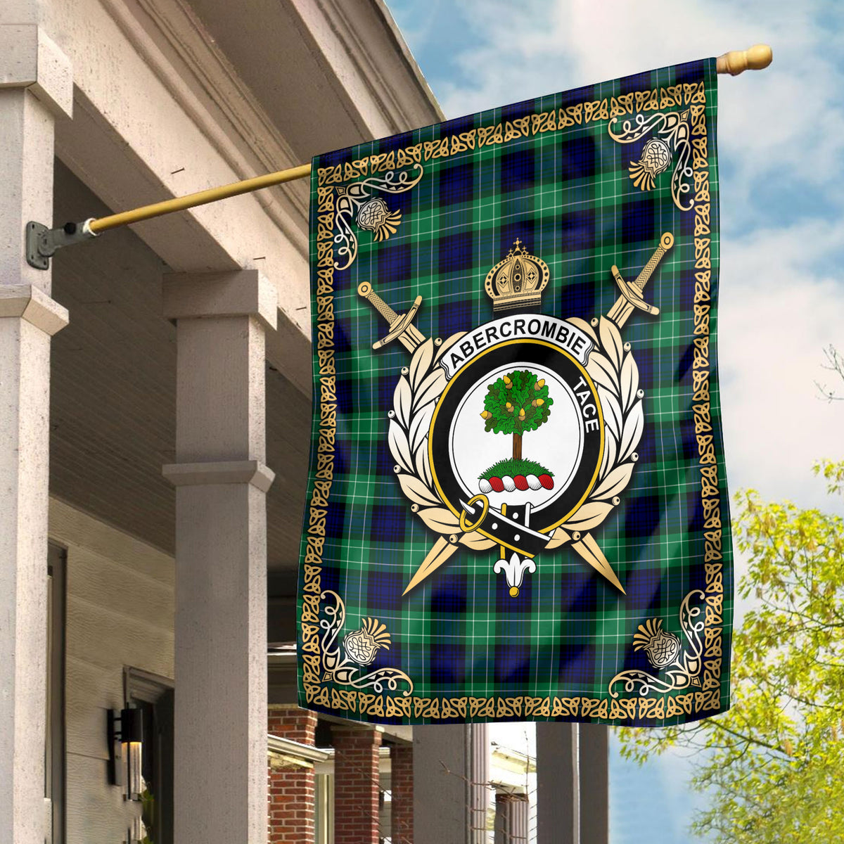 Abercrombie Tartan Crest Garden Flag - Celtic Thistle Style