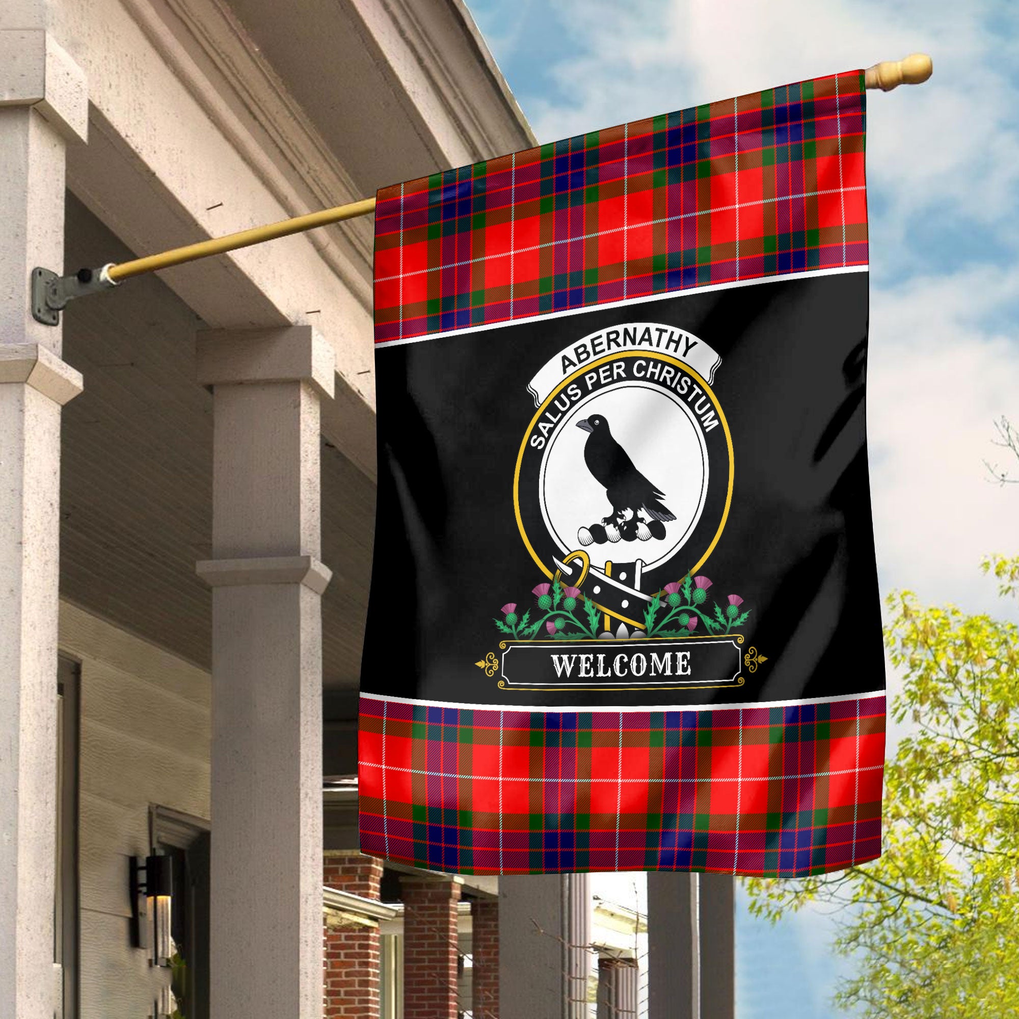 Abernathy Tartan Crest Garden Flag - Welcome Style