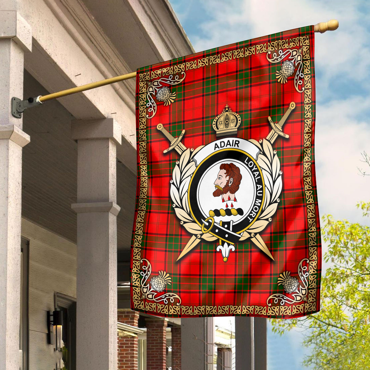 Adair Modern Tartan Crest Garden Flag - Celtic Thistle Style