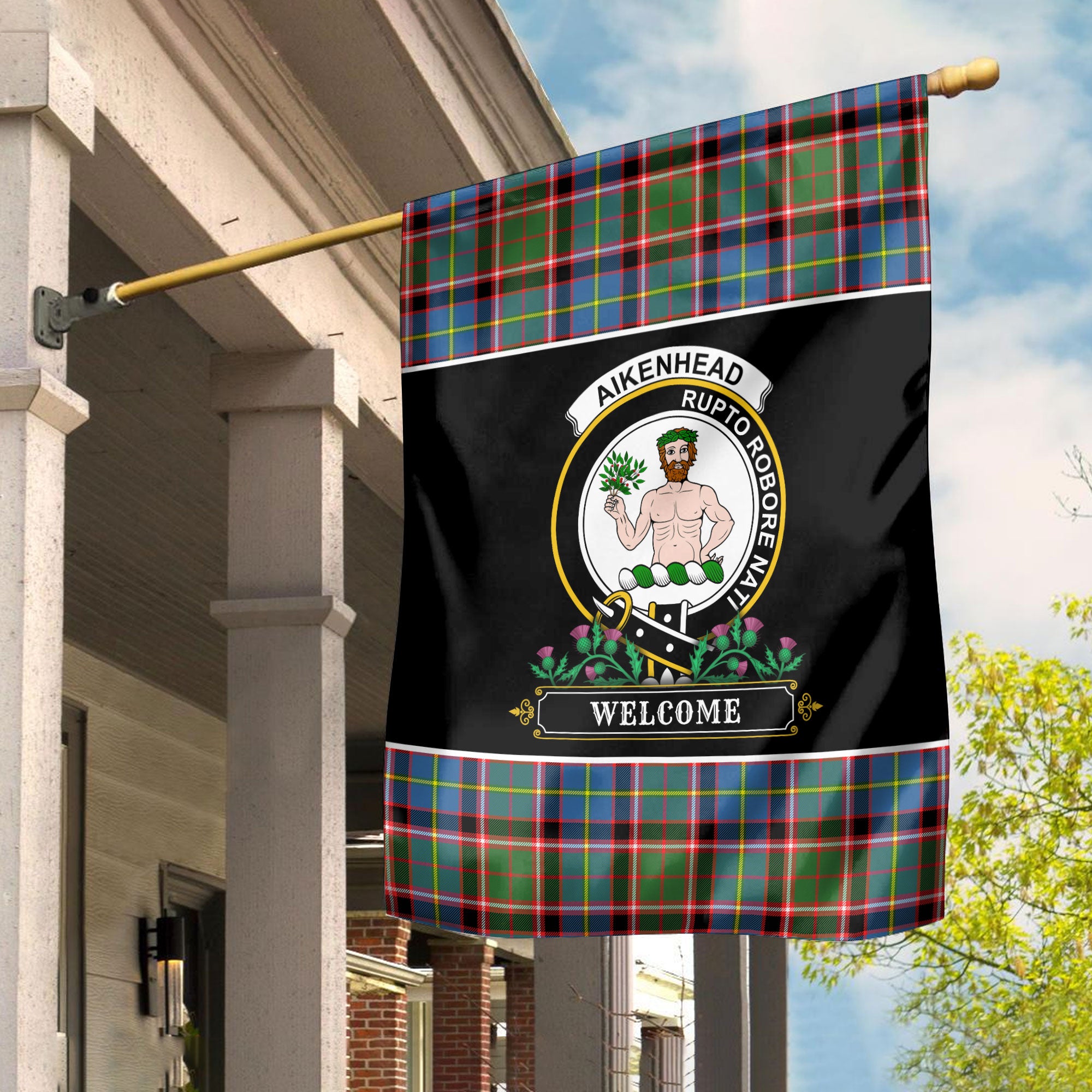 Aikenhead Tartan Crest Garden Flag - Welcome Style