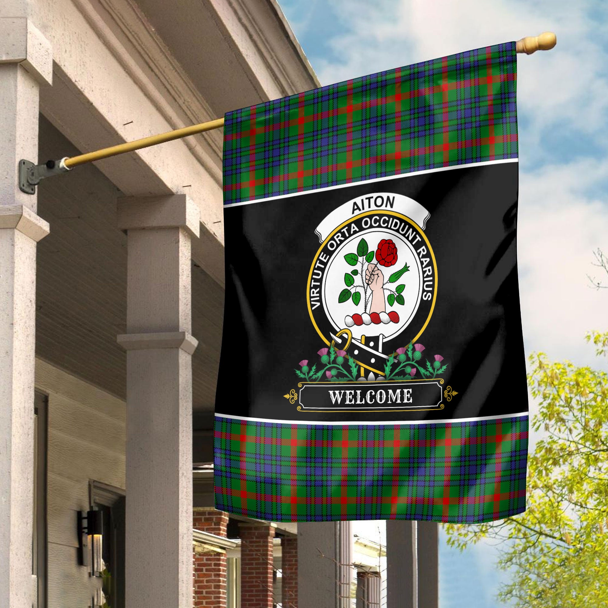 Aiton Tartan Crest Garden Flag - Welcome Style