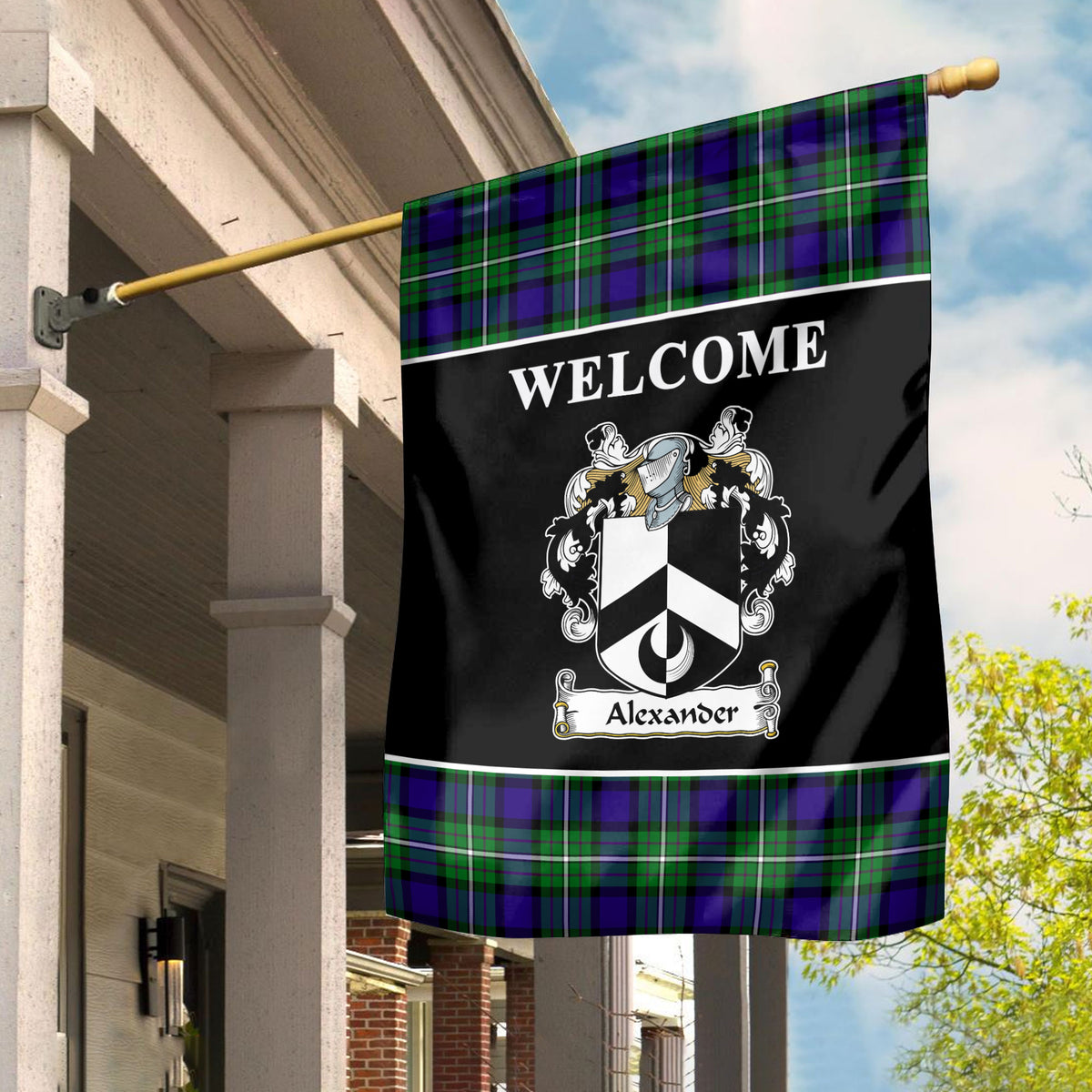 Alexander Tartan Crest Black Garden Flag