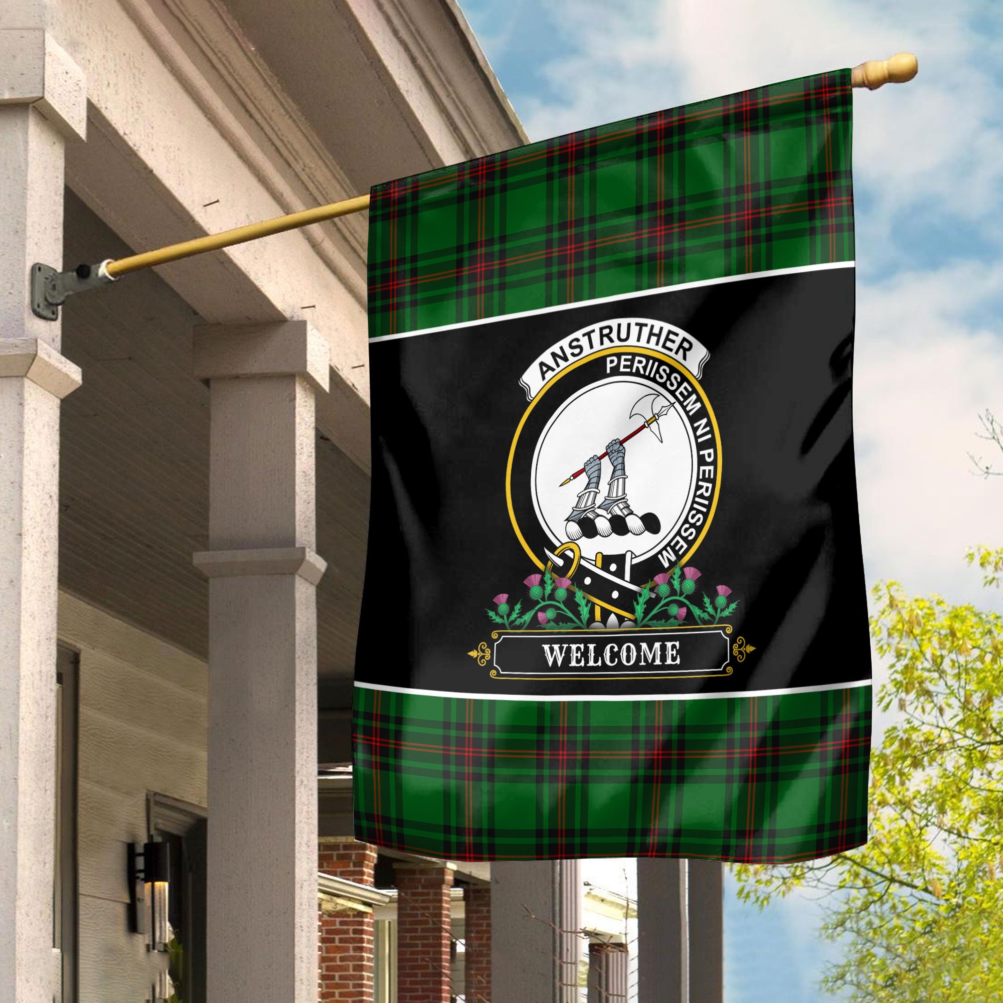 Anstruther Tartan Crest Garden Flag - Welcome Style