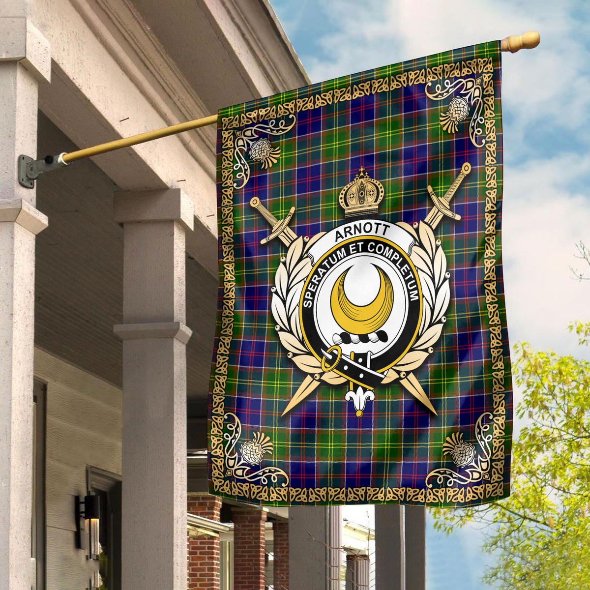 Arnott Tartan Crest Garden Flag - Celtic Thistle Style
