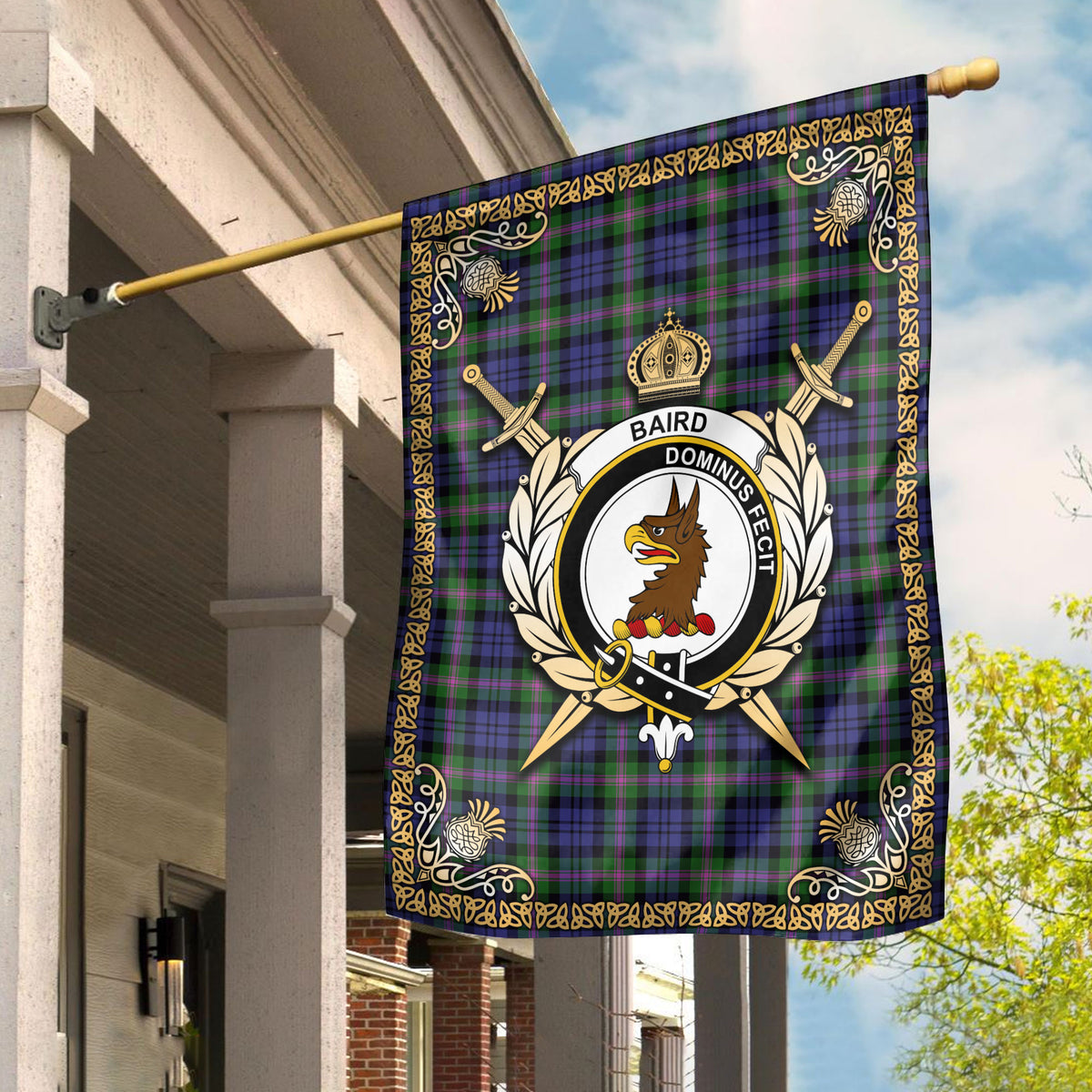 Baird Modern Tartan Crest Garden Flag - Celtic Thistle Style