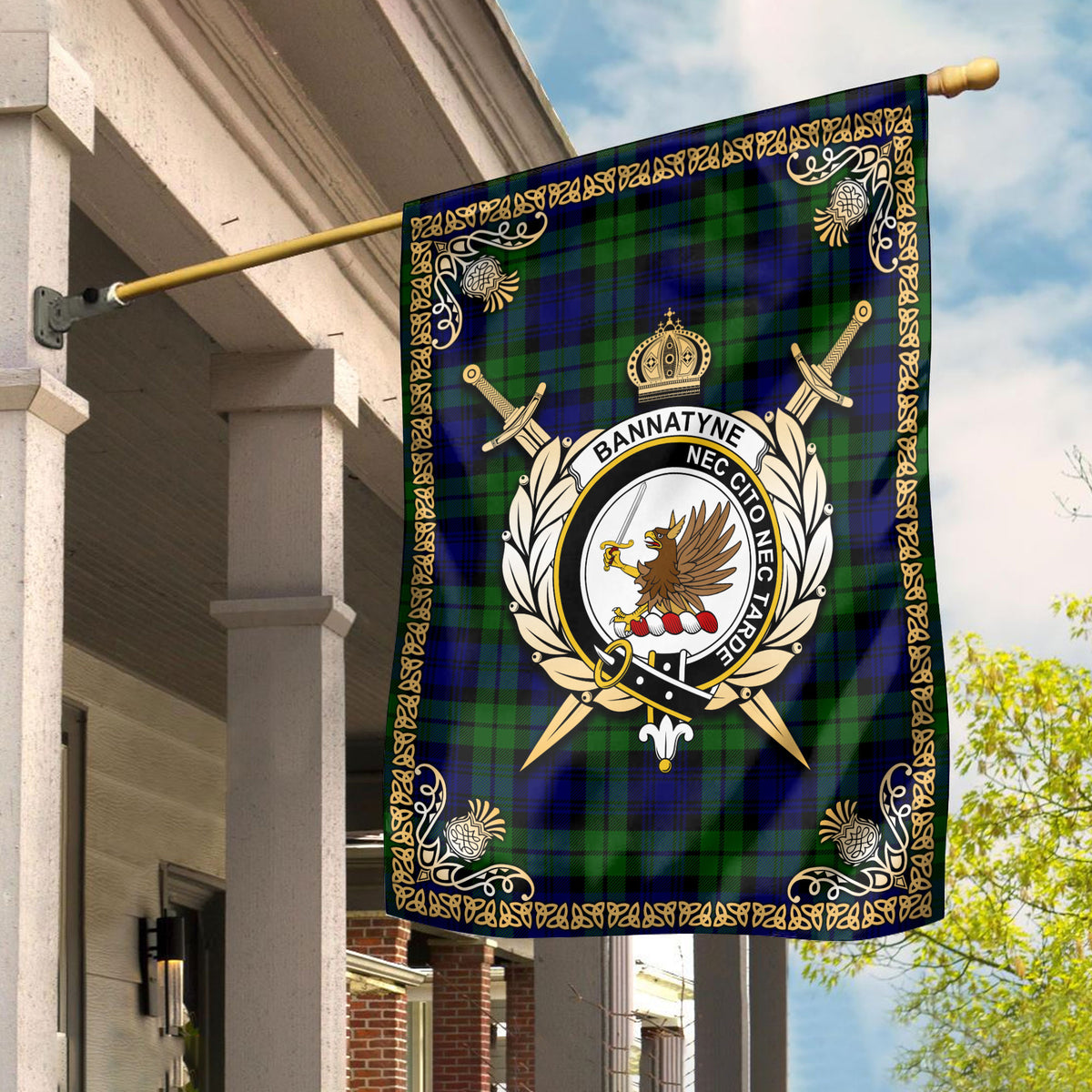 Bannatyne Tartan Crest Garden Flag - Celtic Thistle Style