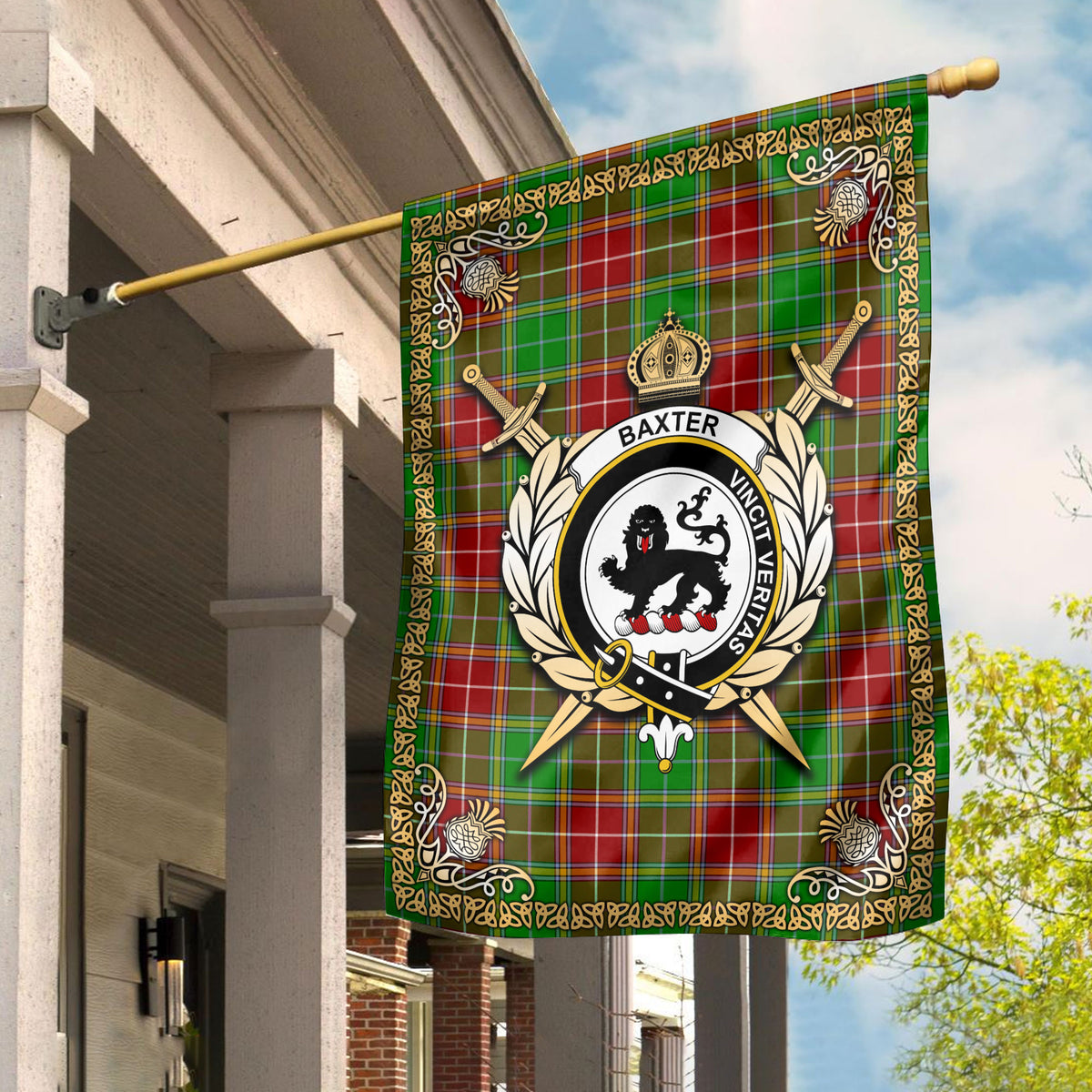 Baxter Modern Tartan Crest Garden Flag - Celtic Thistle Style