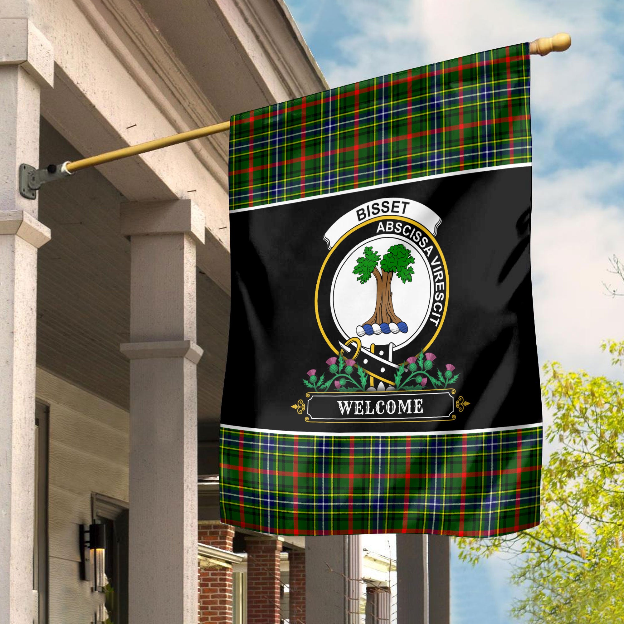 Bisset Tartan Crest Garden Flag - Welcome Style