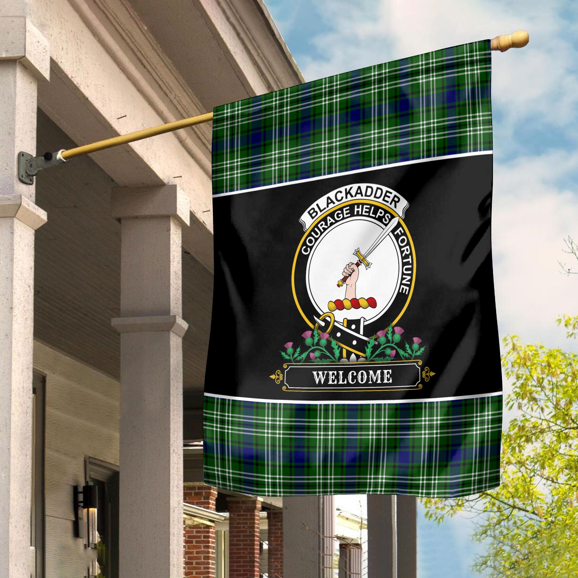 Blackadder Tartan Crest Garden Flag - Welcome Style