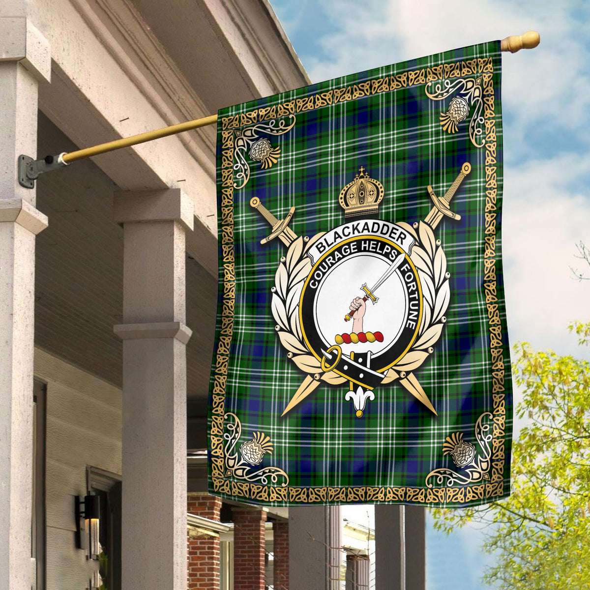 Blackadder Tartan Crest Garden Flag - Celtic Thistle Style