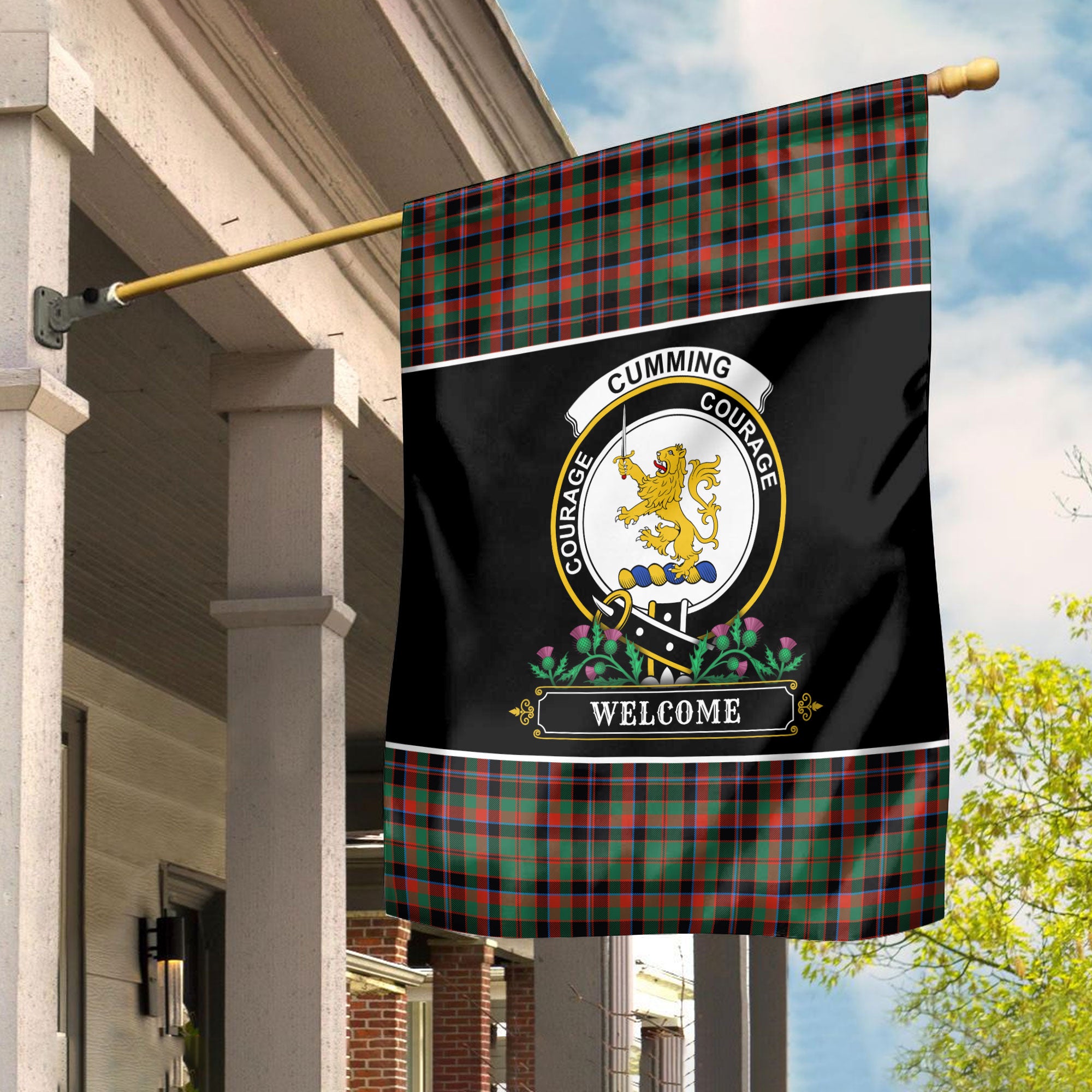 Cumming Hunting Ancient Tartan Crest Garden Flag - Welcome Style