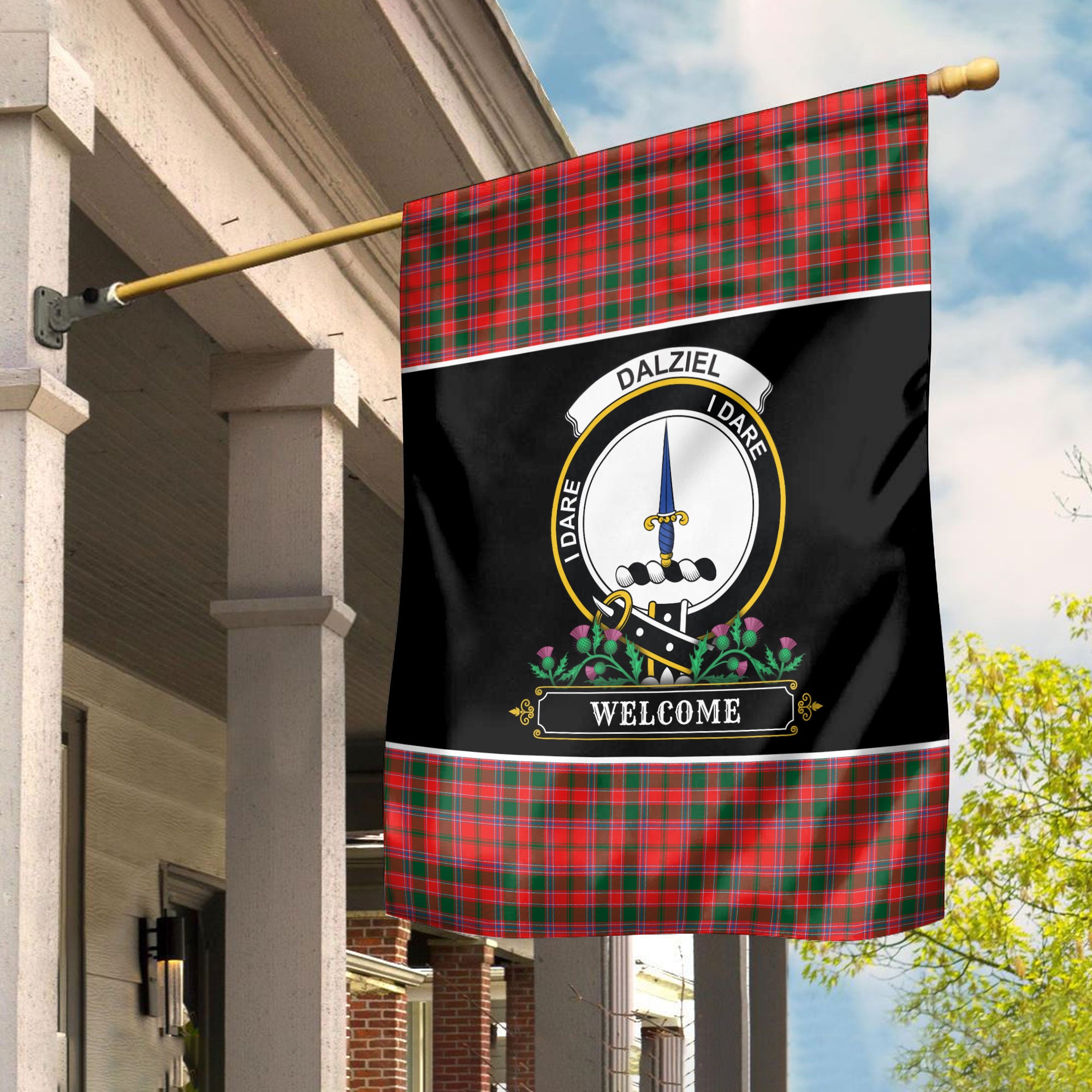 Dalziel Modern Tartan Crest Garden Flag - Welcome Style