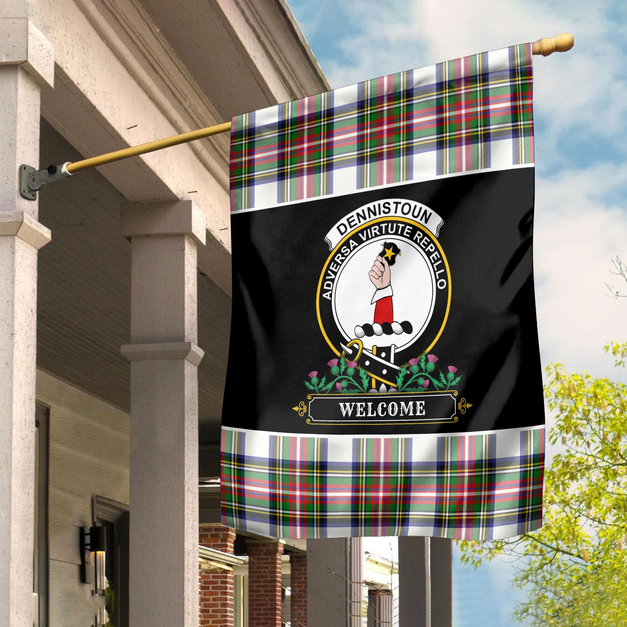 Dennistoun Tartan Crest Garden Flag - Welcome Style