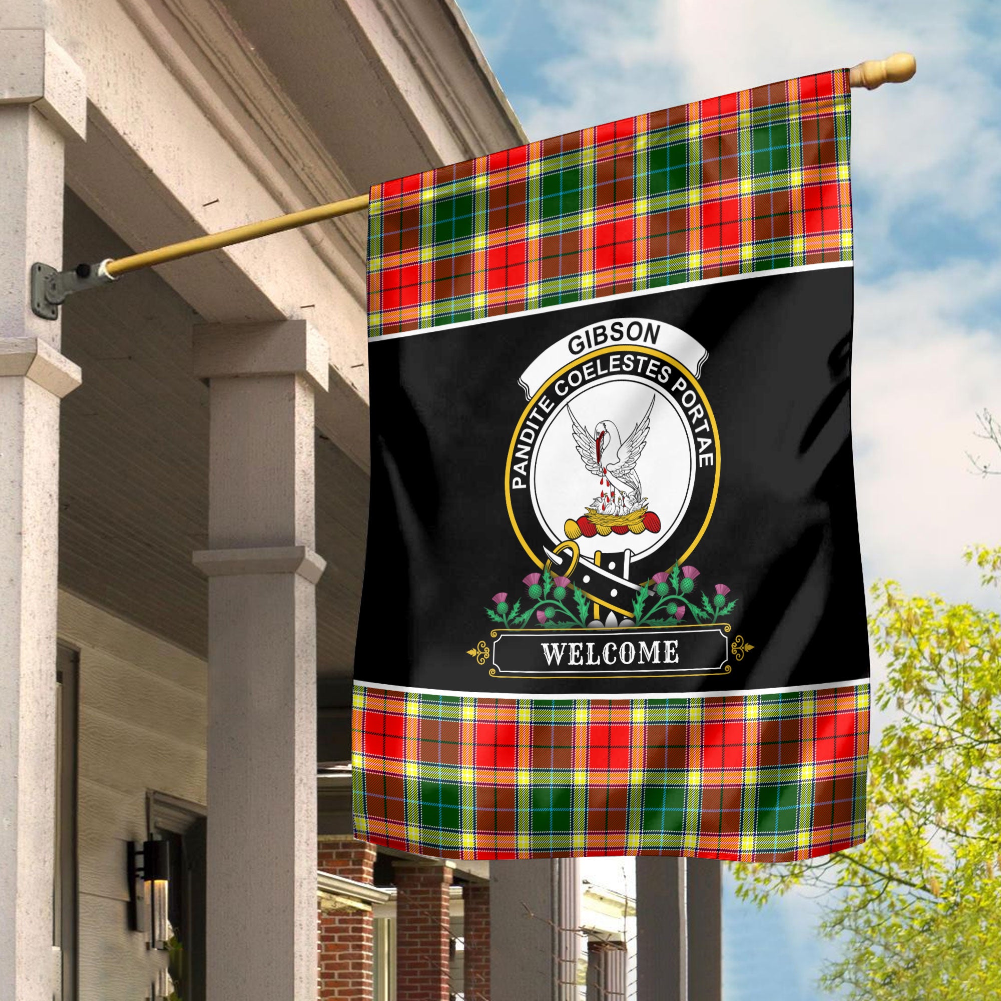 Gibson Tartan Crest Garden Flag - Welcome Style