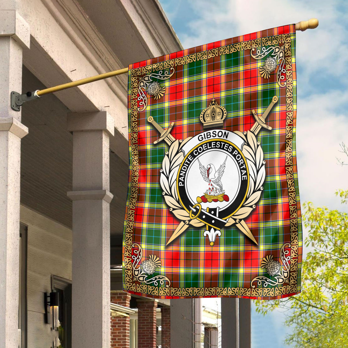 Gibson Tartan Crest Garden Flag - Celtic Thistle Style