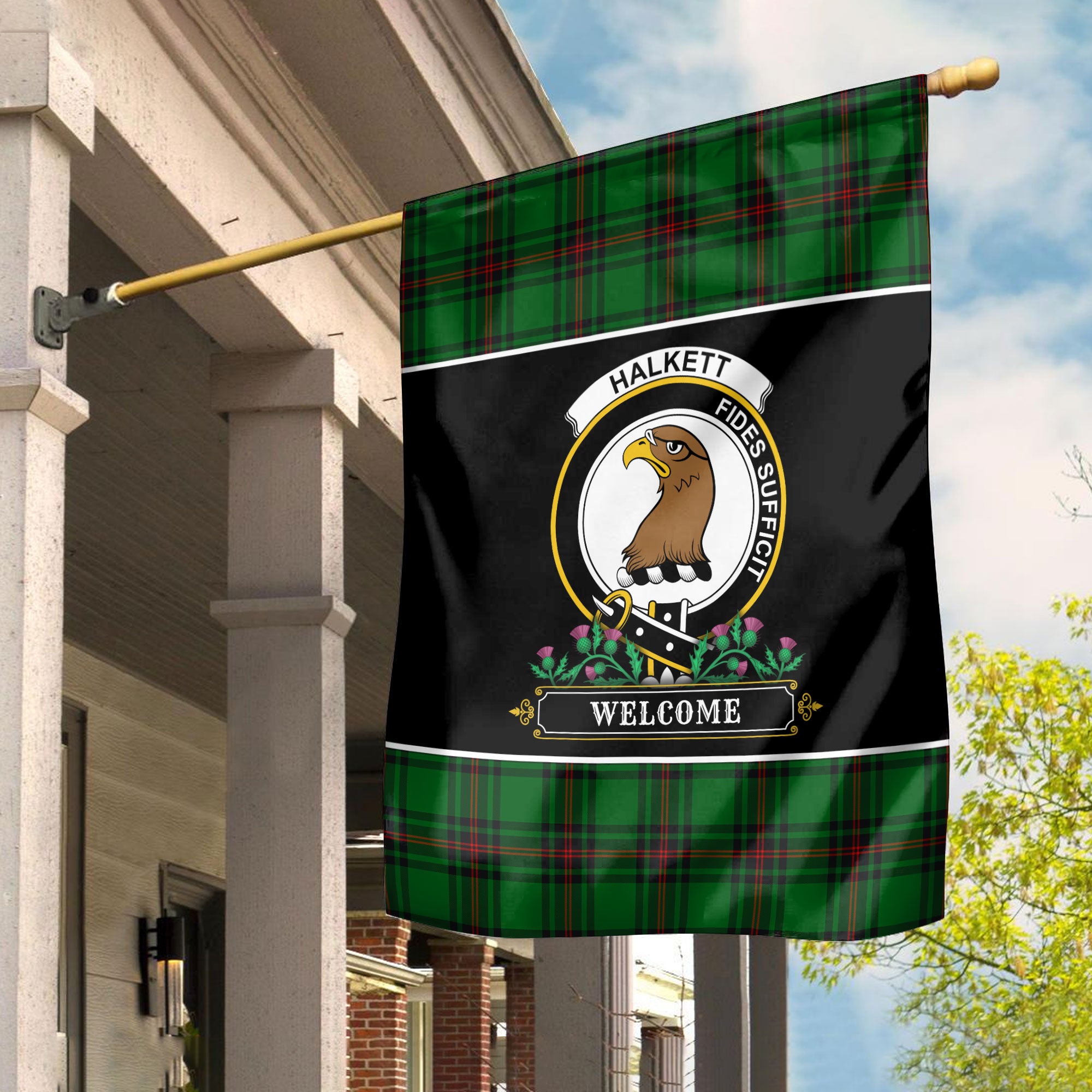 Halkett Tartan Crest Garden Flag - Welcome Style