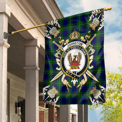 Johnston of Caskieben Modern Tartan Crest Black Garden Flag - Gold Thistle Style