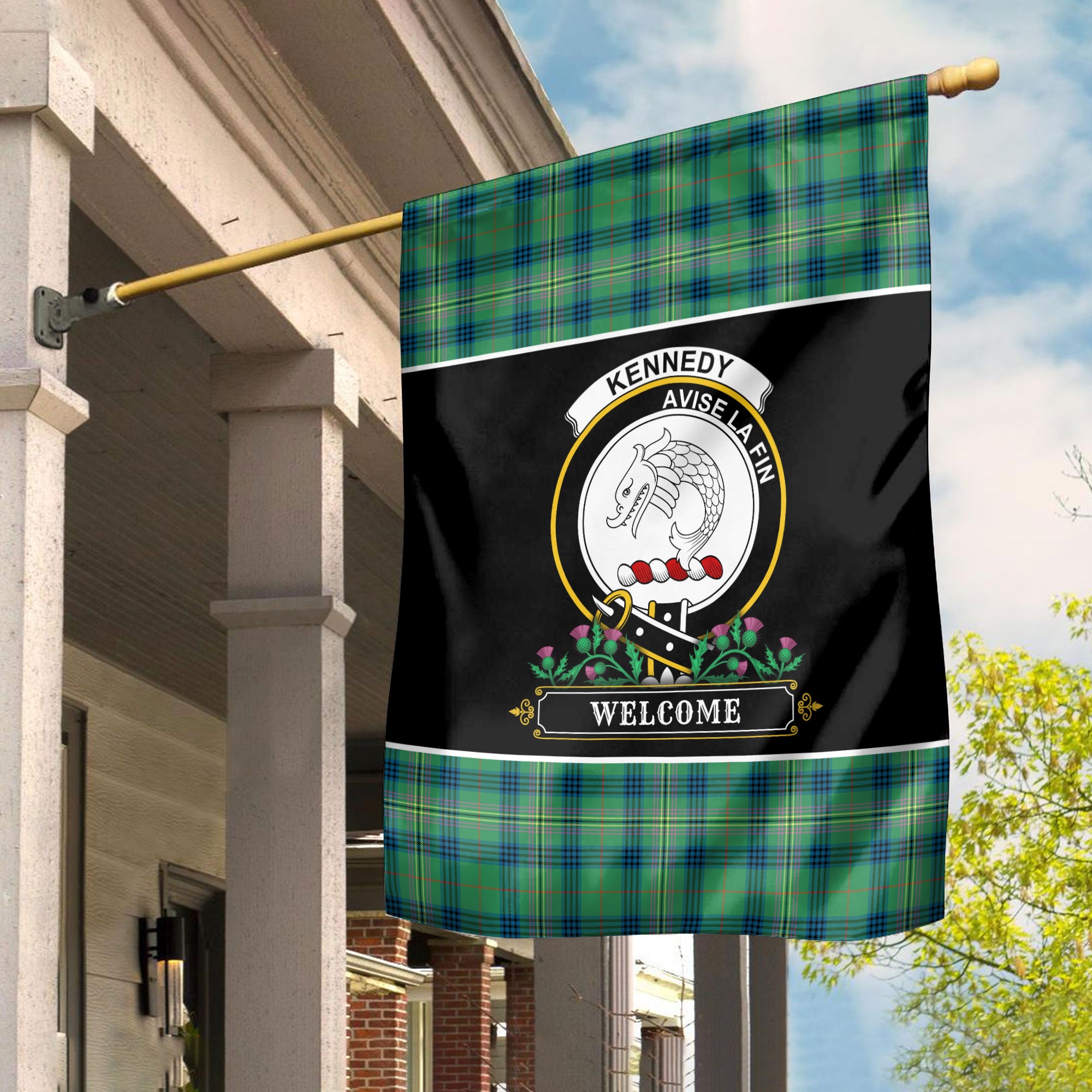 Kennedy Ancient Tartan Crest Garden Flag - Welcome Style