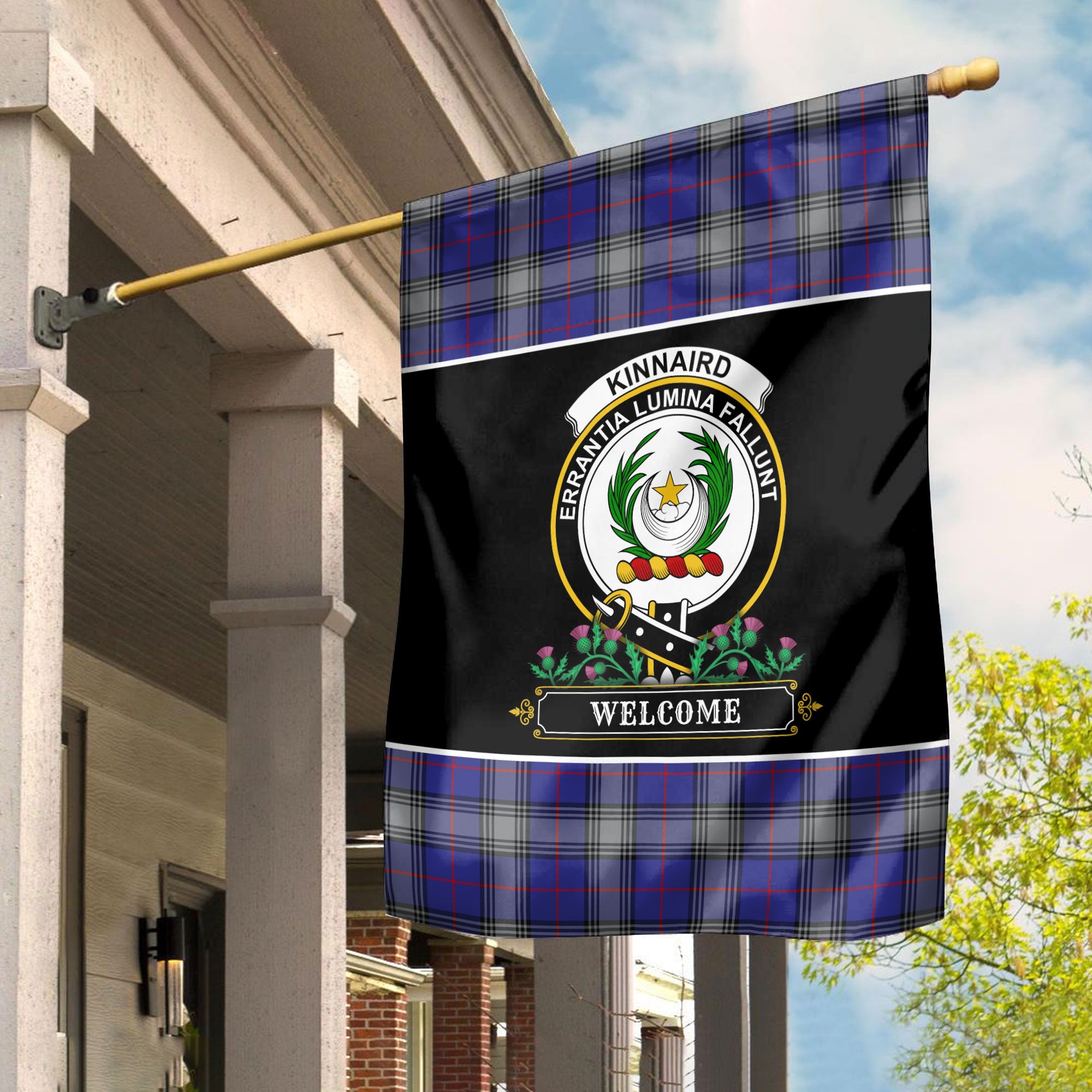 Kinnaird Tartan Crest Garden Flag - Welcome Style