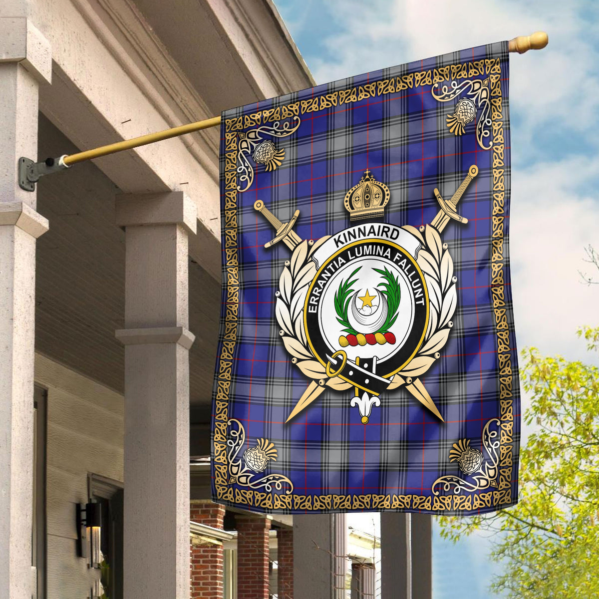 Kinnaird Tartan Crest Garden Flag - Celtic Thistle Style