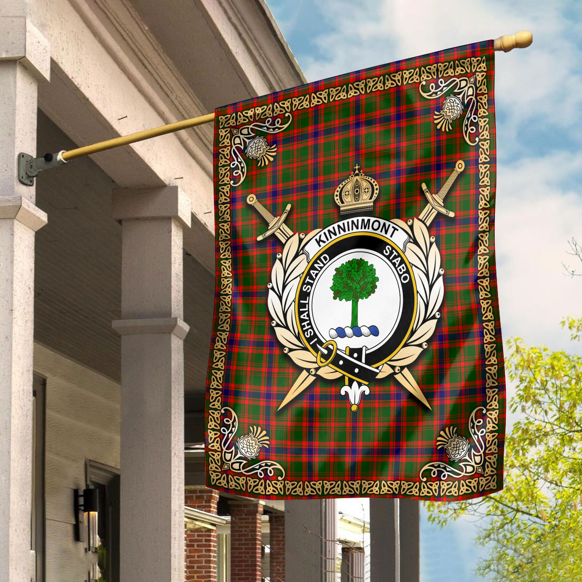 Kinninmont Tartan Crest Garden Flag - Celtic Thistle Style