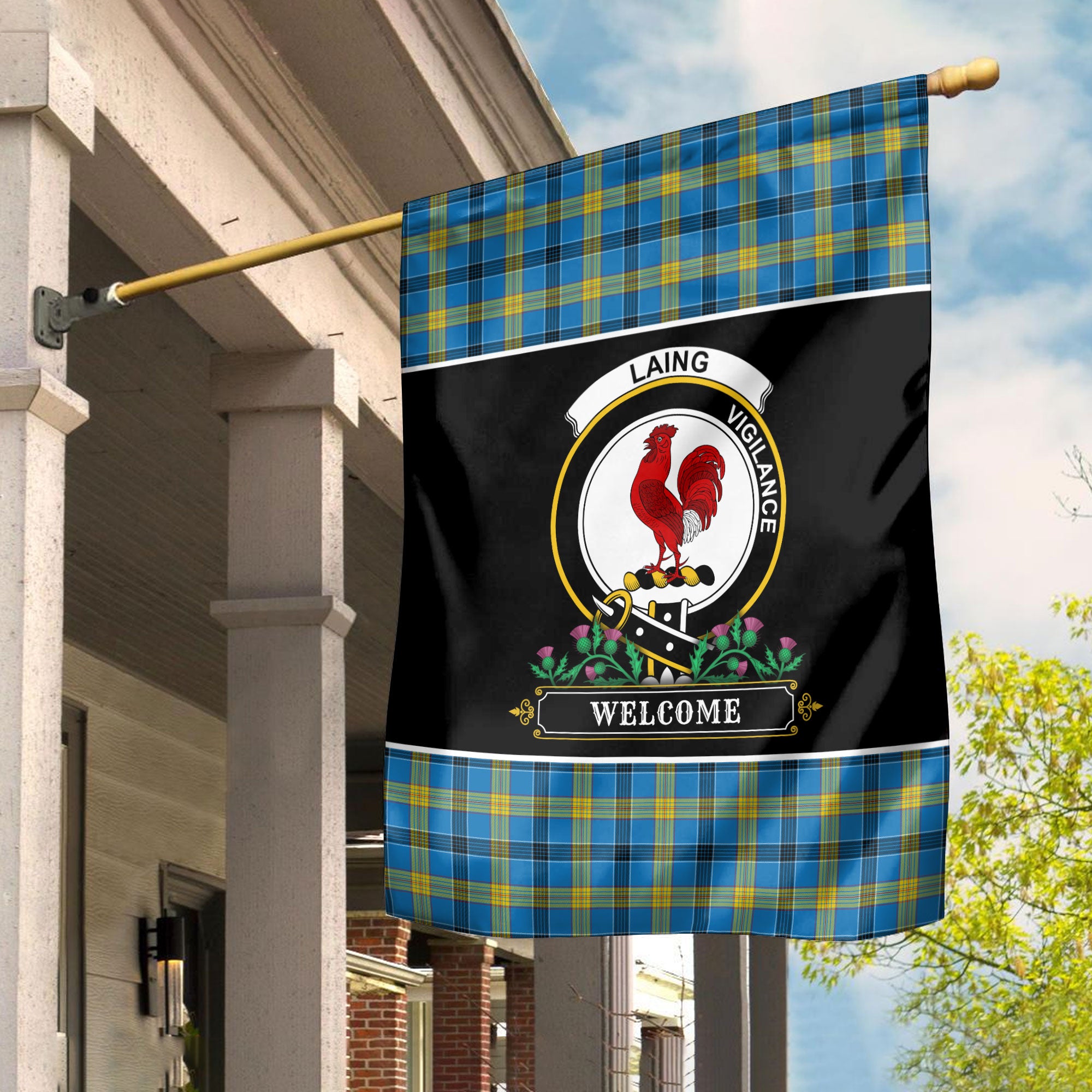 Laing Tartan Crest Garden Flag - Welcome Style