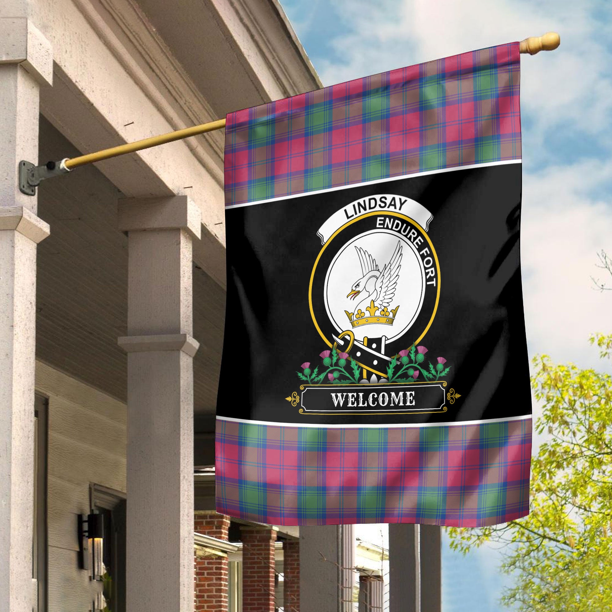 Lindsay Ancient Tartan Crest Garden Flag - Welcome Style