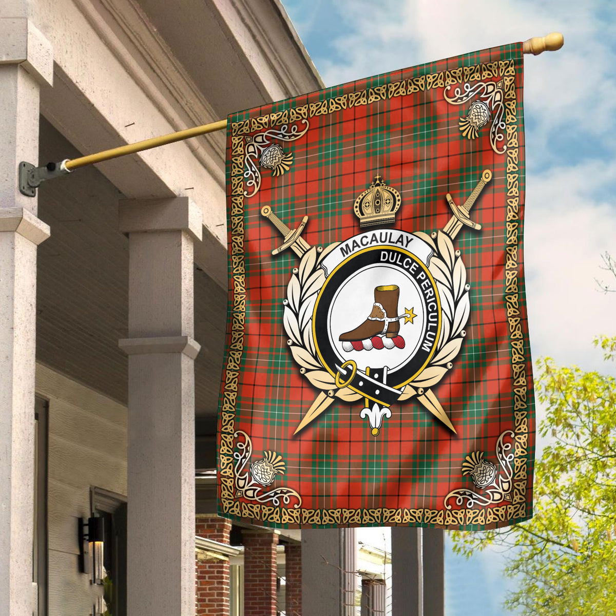 MacAulay Ancient Tartan Crest Garden Flag - Celtic Thistle Style