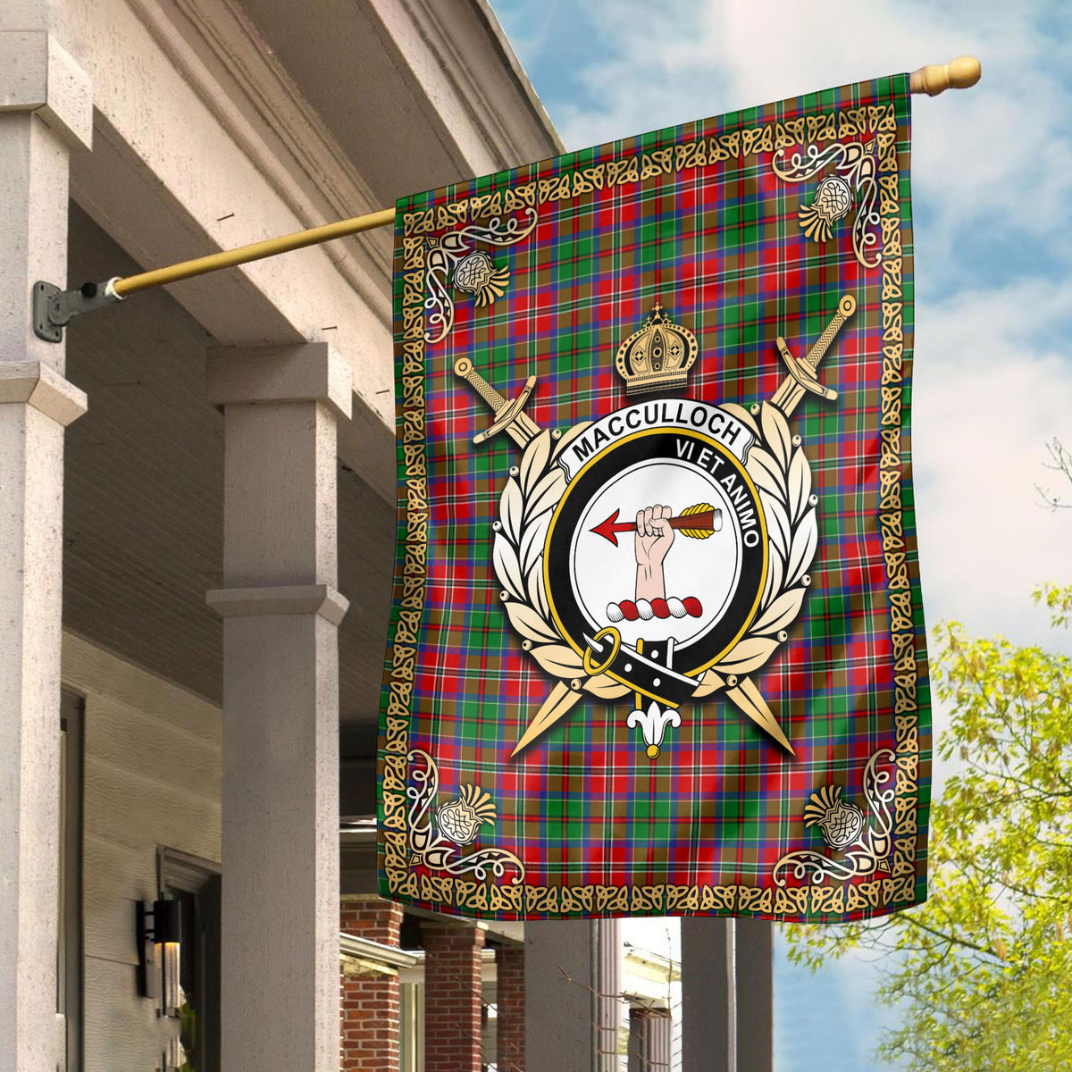 MacCulloch (McCulloch) Tartan Crest Garden Flag - Celtic Thistle Style