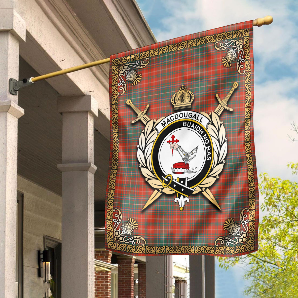 MacDougall Ancient Tartan Crest Garden Flag - Celtic Thistle Style