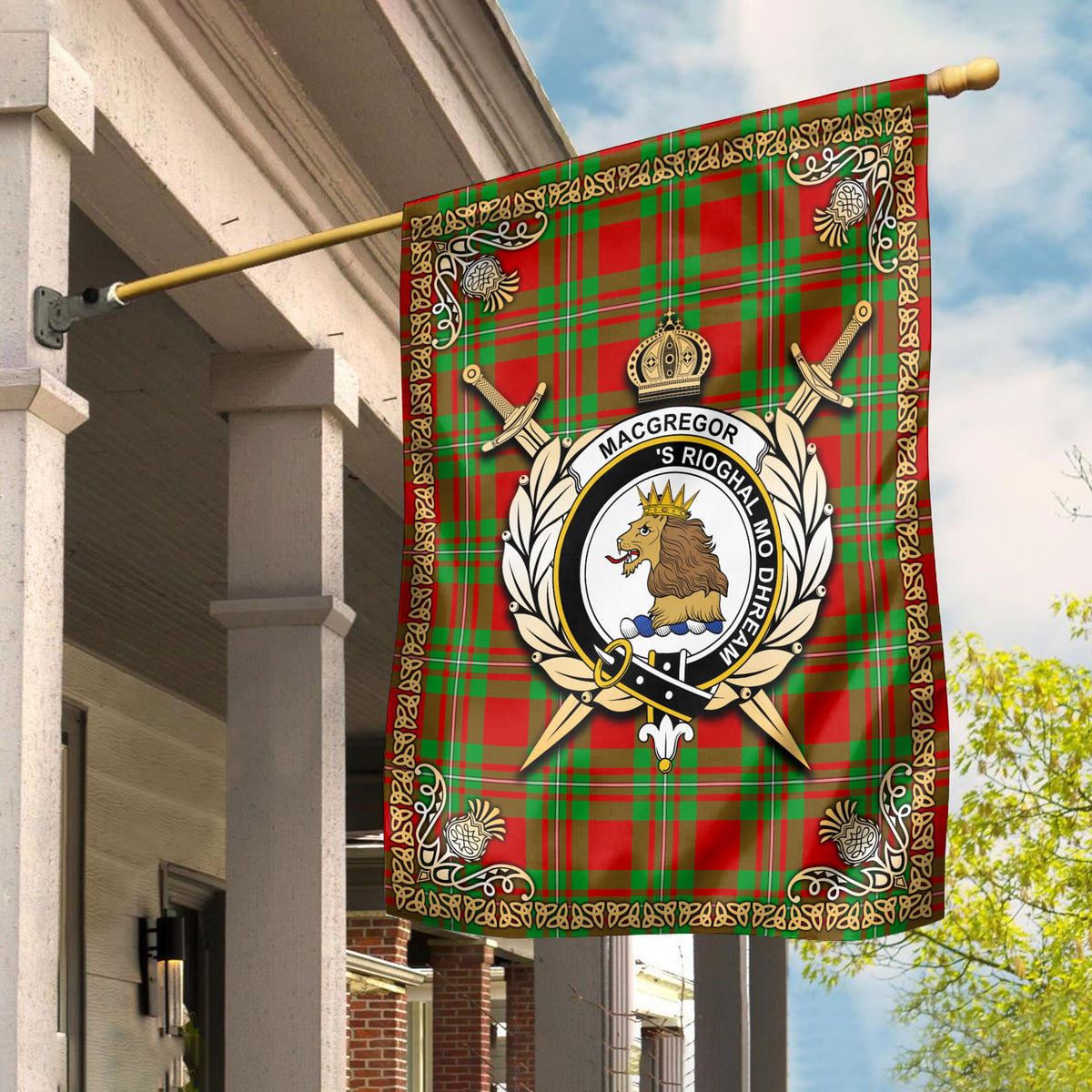 MacGregor Modern Tartan Crest Garden Flag - Celtic Thistle Style