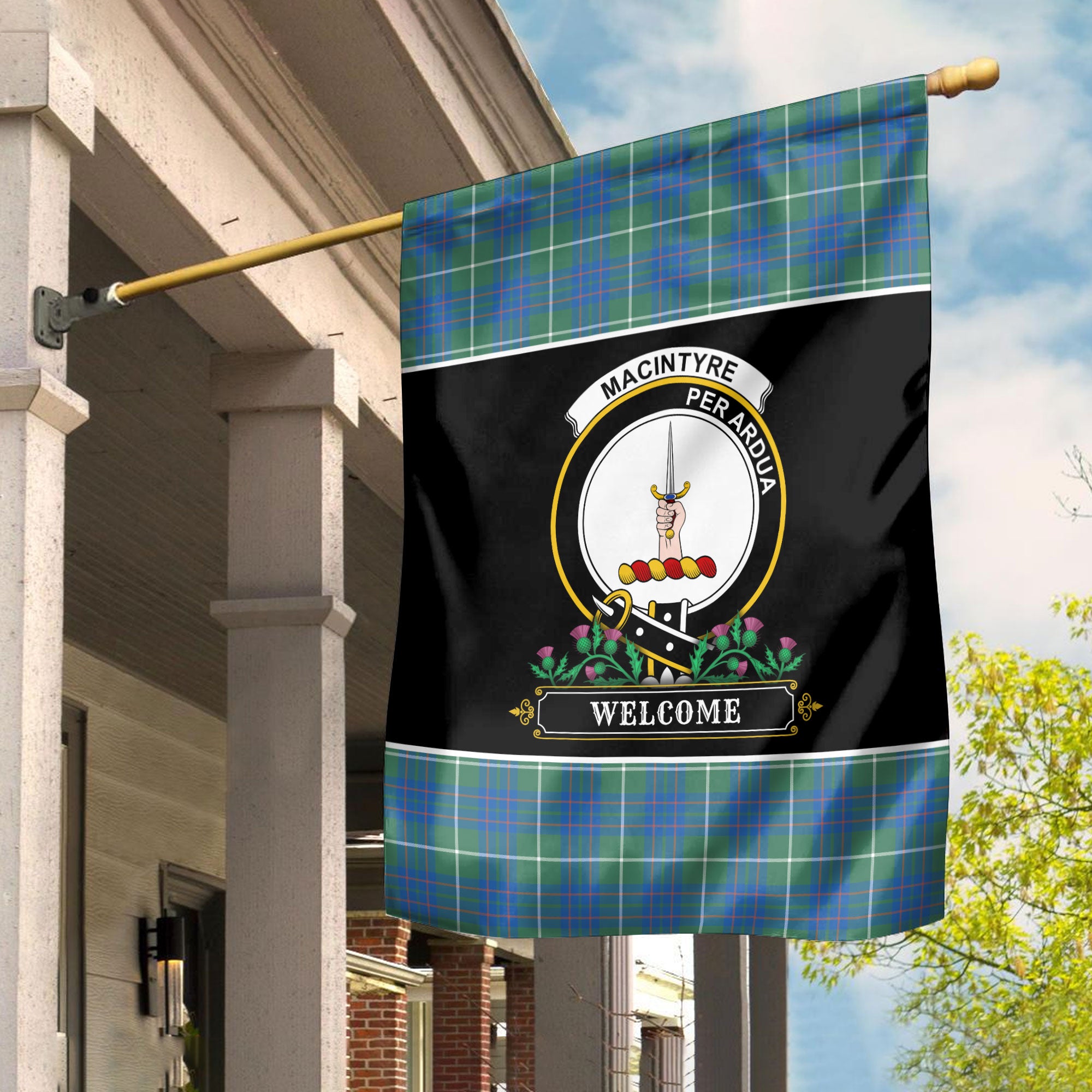 MacIntyre Hunting Ancient Tartan Crest Garden Flag - Welcome Style