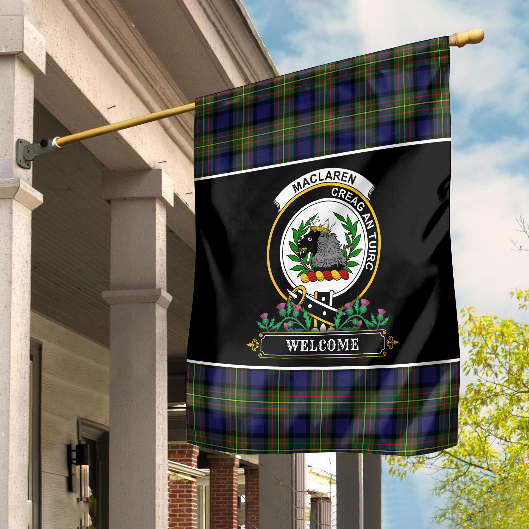 MacLaren Modern Tartan Crest Garden Flag - Welcome Style