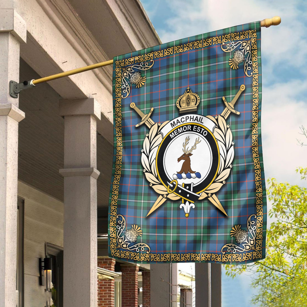 MacPhail Hunting Ancient Tartan Crest Garden Flag - Celtic Thistle Style