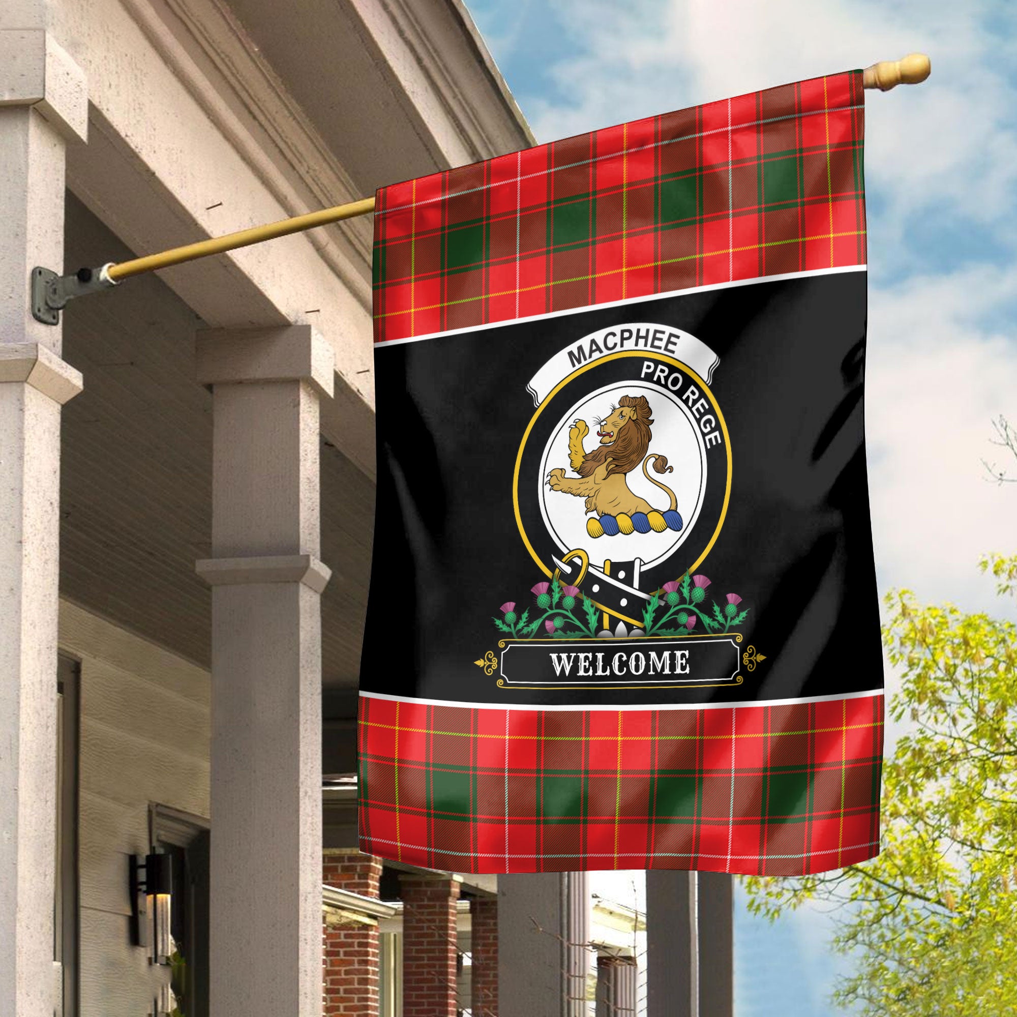 MacPhee Modern Tartan Crest Garden Flag - Welcome Style